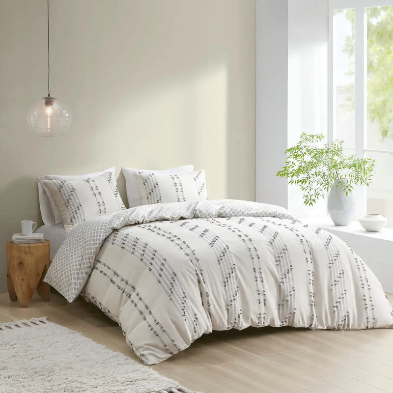3 Piece Cotton Jacquard Duvet Cover Set