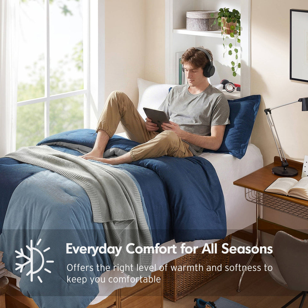 2 Pieces Twin/Twin XL Comforter Set,Blue Media 5