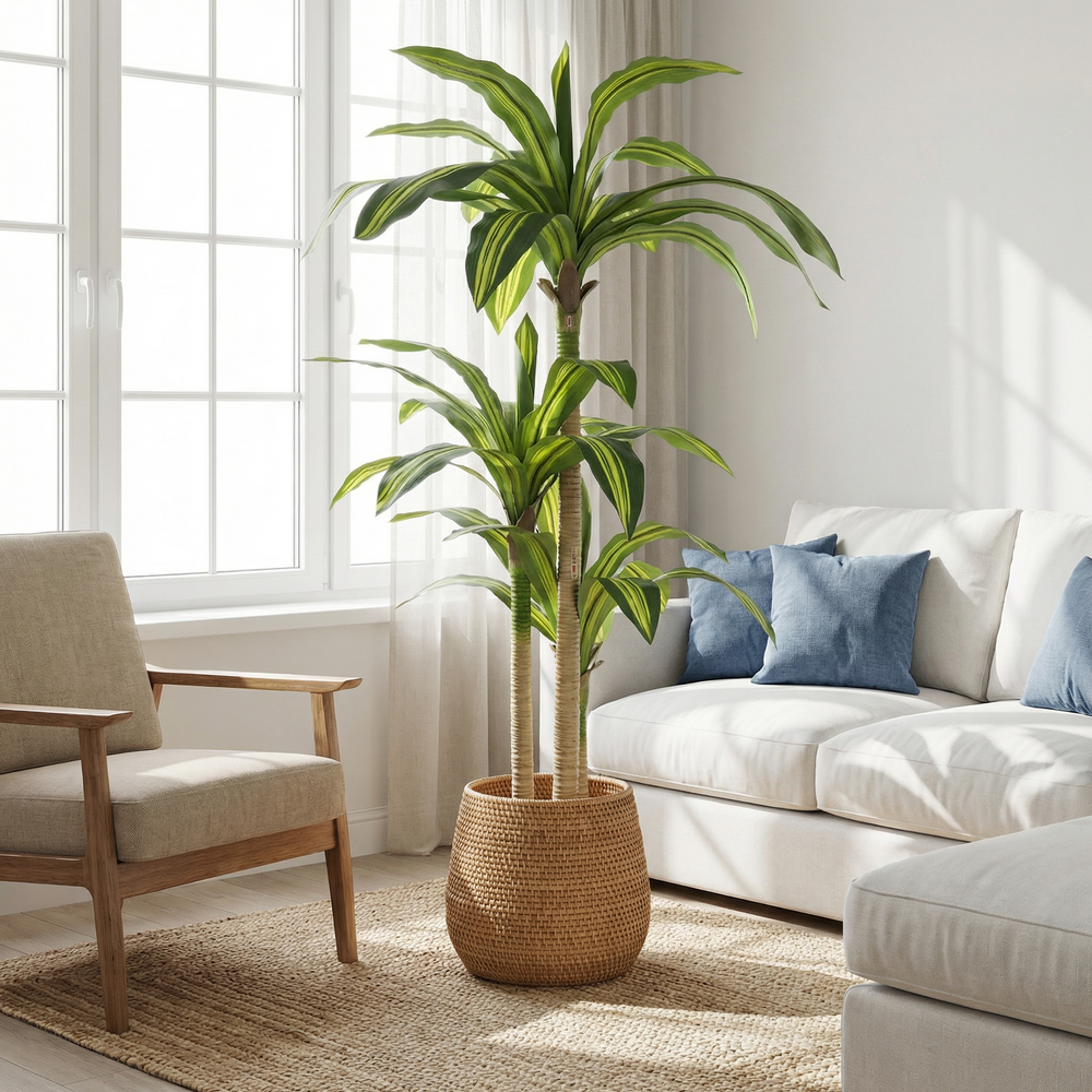 5' Artificial Dracaena Tree with Black Plastic Pot, 1pc/set Media 1