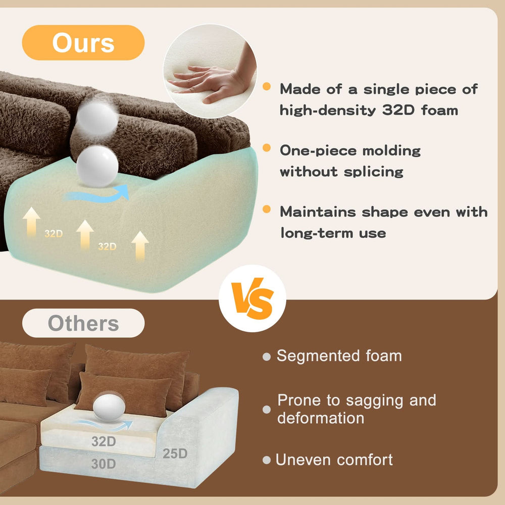 L Shaped Sofa With Chaise Soft Fluffy Plush Fabric For Cozy Living Room And Home Lounge Media 5