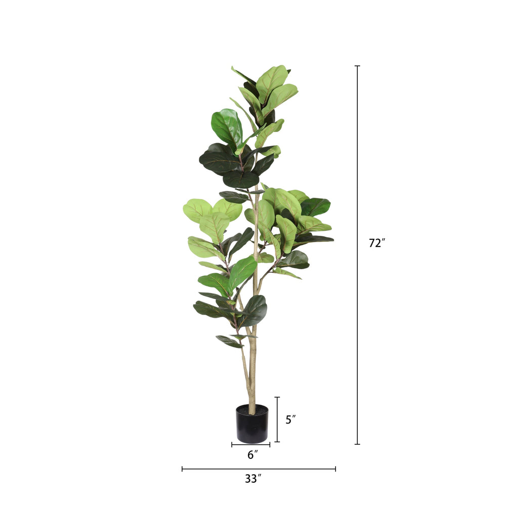 6FT Real Touch Fake Fiddle Leaf Fig Tree in Black Plastic Pot with Green Fabric Leaves, Indoor Decor for Home Office Living Room Corner Media 3