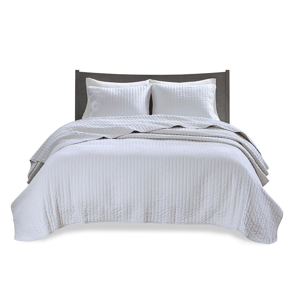 3 Piece Quilt Set White Full/Queen Media 11