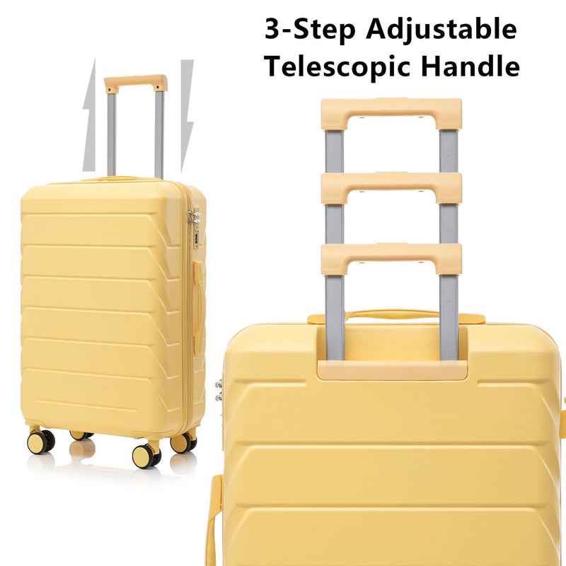 ABS Luggage Set Spinner Wheel 3-Piece Yellow Waterproof Travel Case 20 24 28 Inch