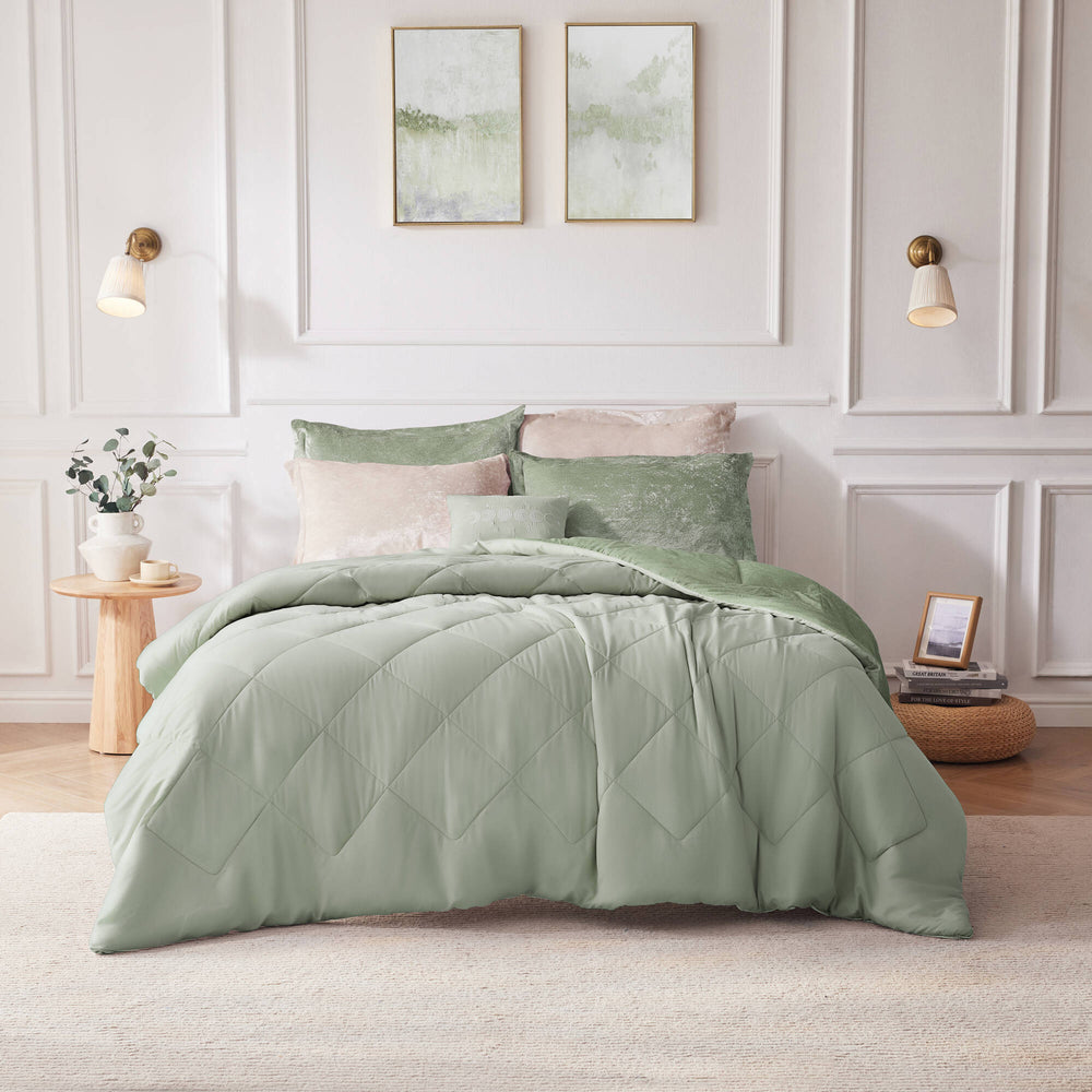 3 PCS Twin/Twin XL Velvet Duvet Cover Set with Throw Pillow Green Media 13