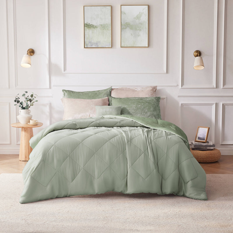 3 PCS Twin/Twin XL Velvet Duvet Cover Set with Throw Pillow Green