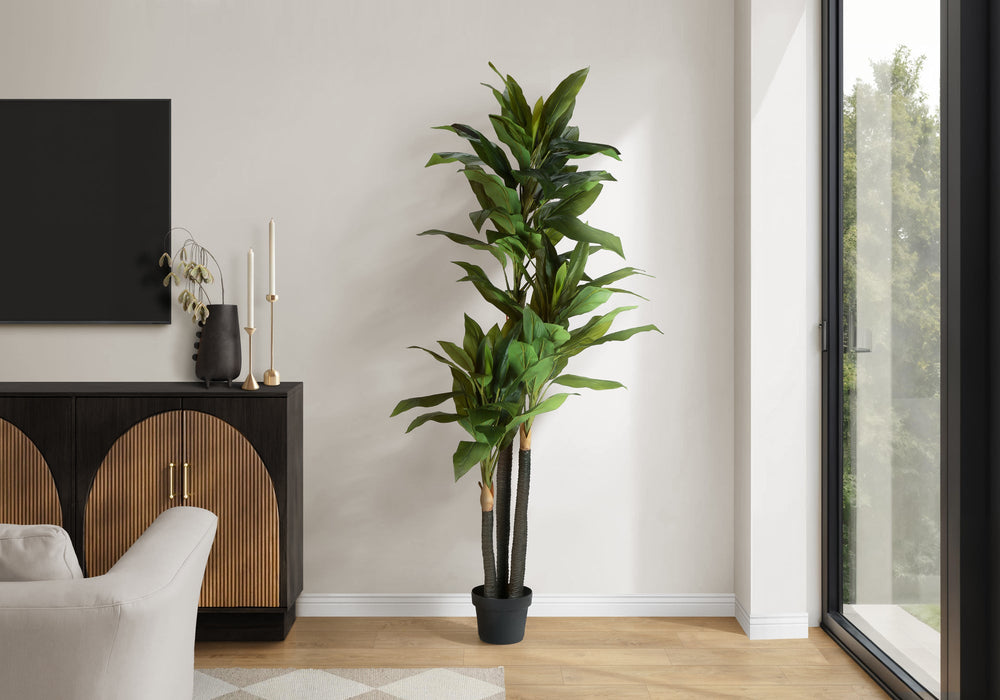 Artificial Plant, 83' Tall, Indoor, Dracaena Tree, Decorative, Faux,  Fake, Floor, Potted, Real Touch, Green Leaves, Black Pot Media 1