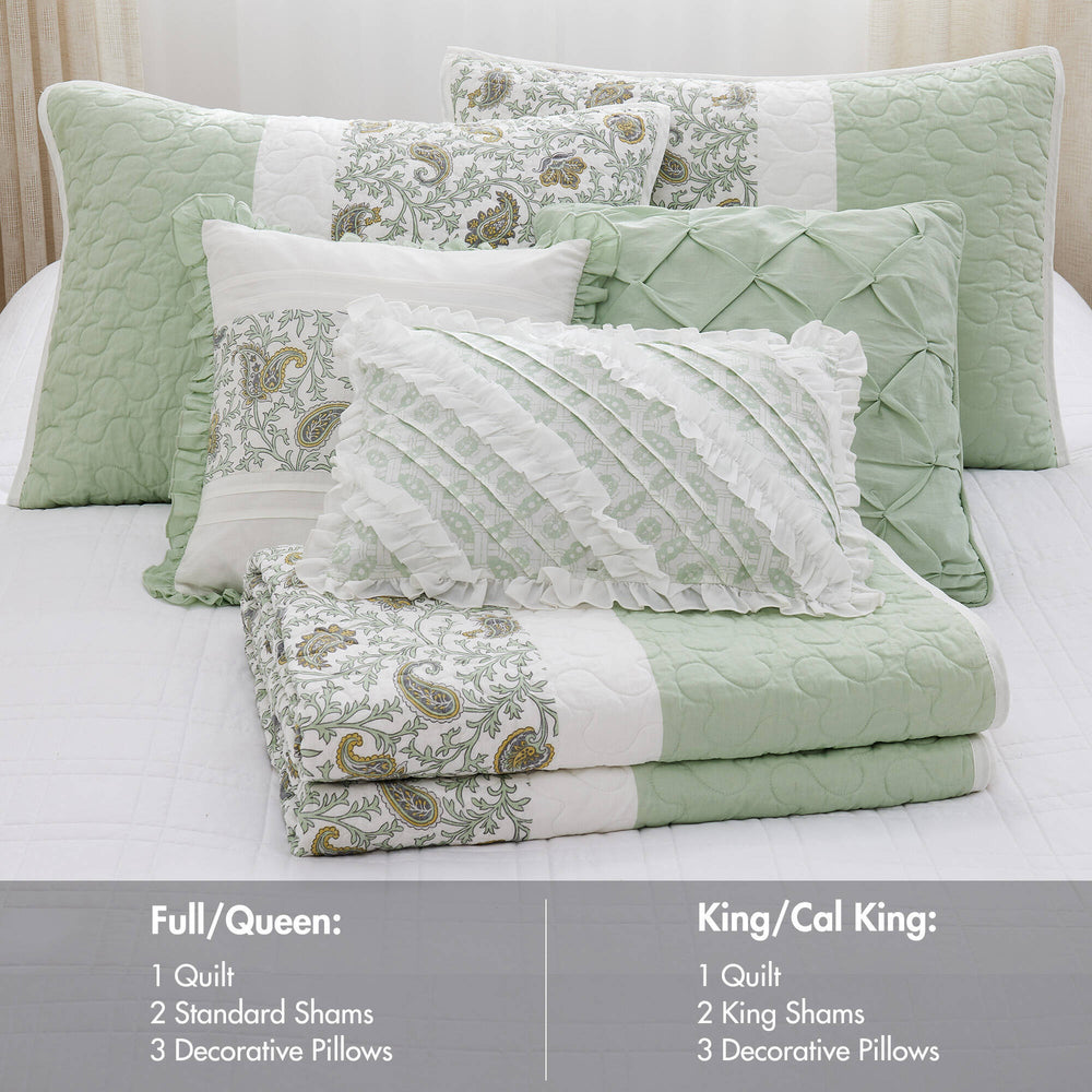 6 Piece Cotton Percale Quilt Set with Throw Pillows King/Cal King Media 5
