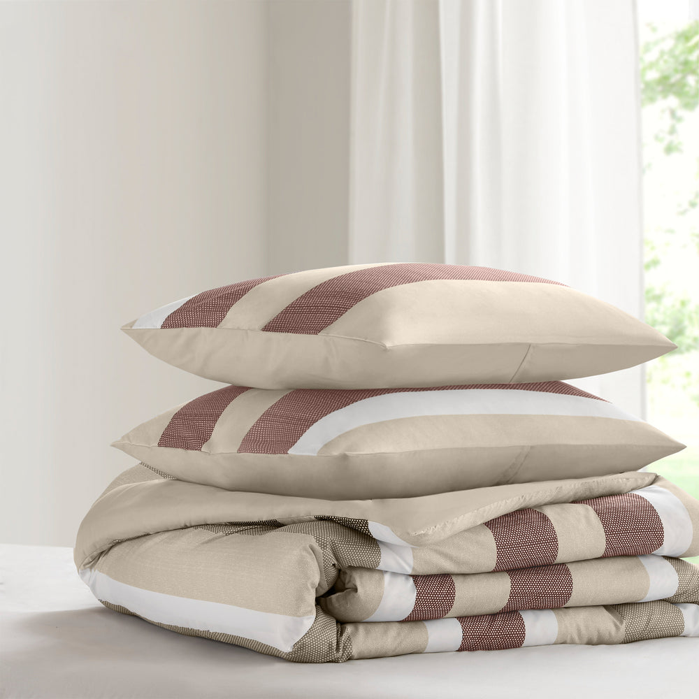 2-Piece Twin/Twin XL Stripe Textured Print Comforter Set,Terracotta Media 9