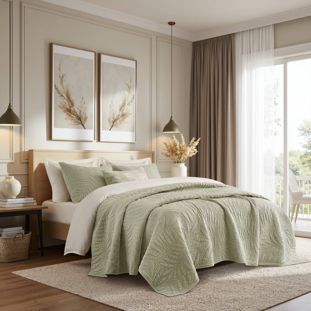 Full/Queen 3 Piece Cotton Quilt Set Sage Media 1