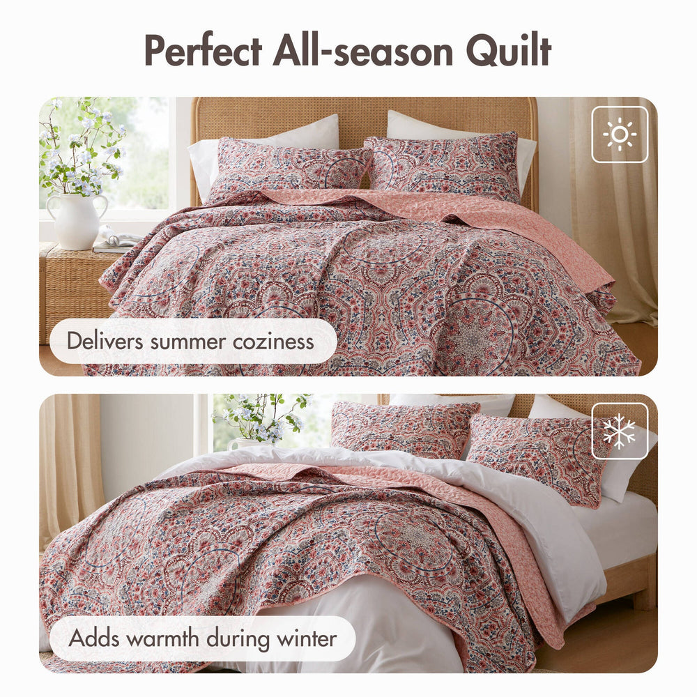 3-Piece King Boho Floral Reversible Quilt Media 4