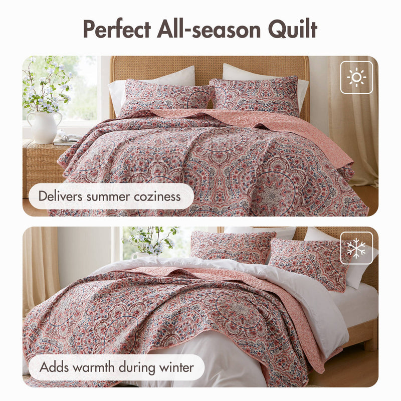 3-Piece King Boho Floral Reversible Quilt
