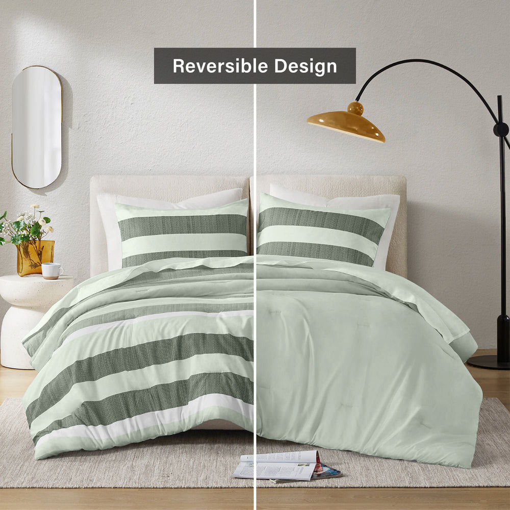 3-Piece King/Cal King Stripe Textured Print Comforter Set,Sage Media 5