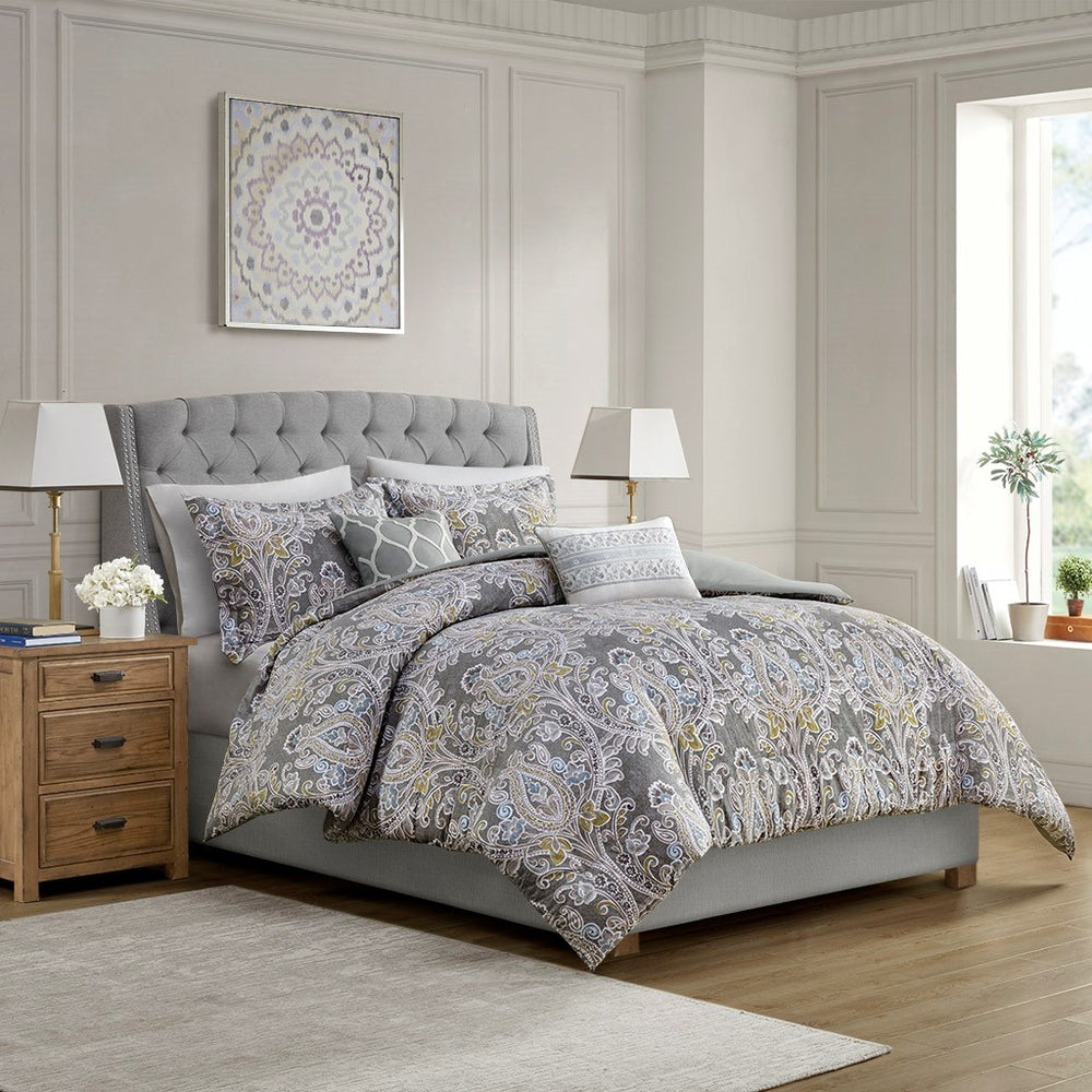 5 Piece Cotton Duvet Cover Set Grey King Media 1