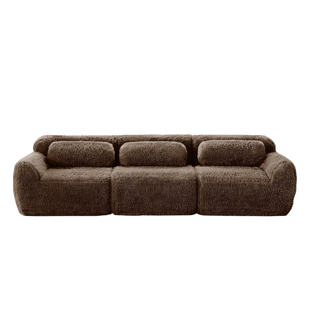Plush Fabric Sectional Sofa Chocolate Modular With Ottoman & Pillows Media 17