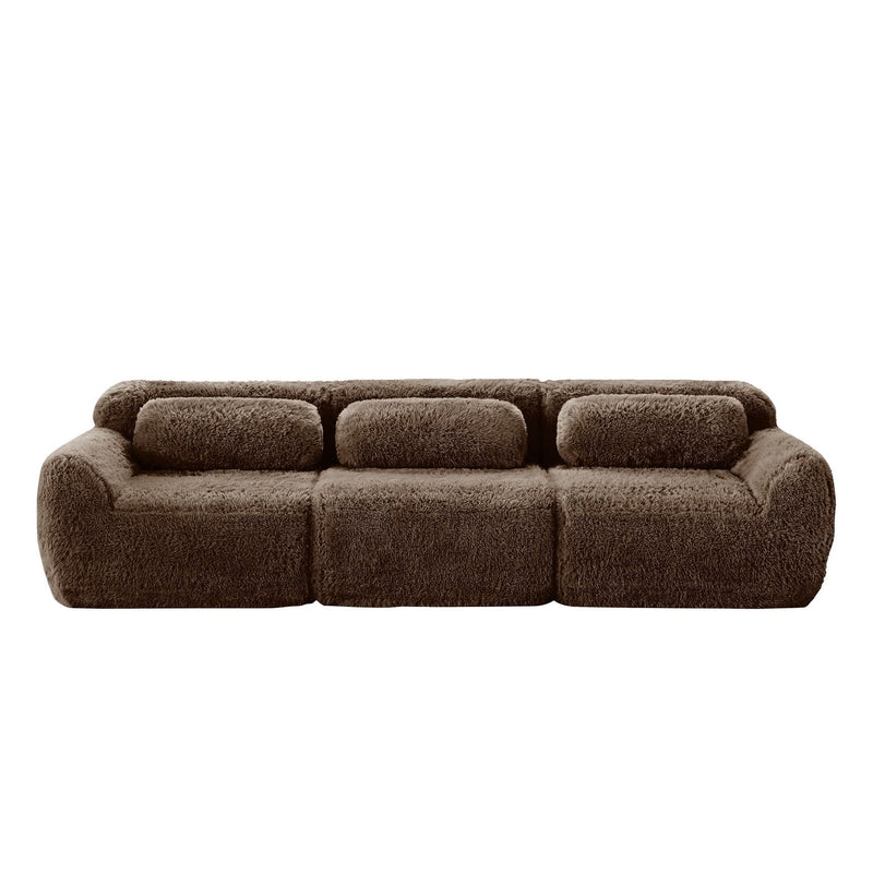 Plush Fabric Sectional Sofa Chocolate Modular With Ottoman & Pillows
