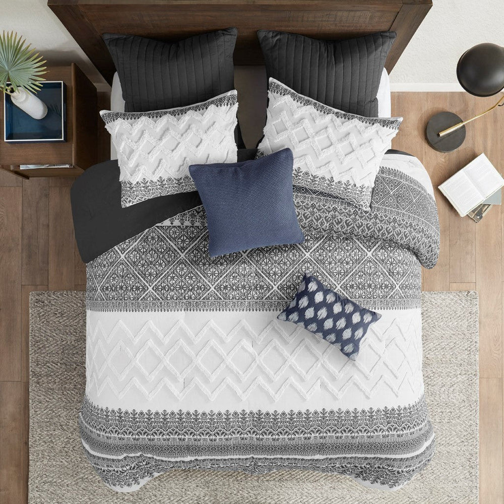 3 Piece Cotton Comforter Set with Chenille Tufting Gray King/Cal King Media 13