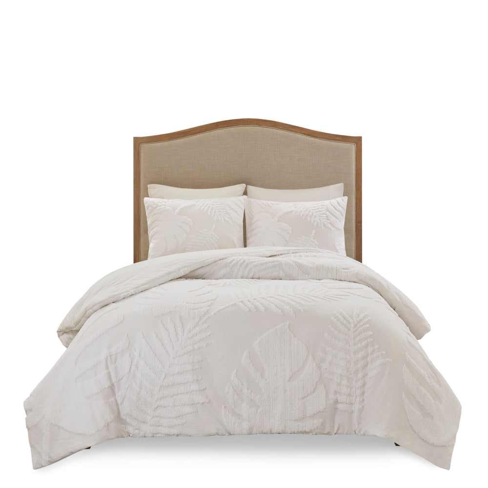 Full/Queen 3 Piece Tufted Cotton Chenille Palm Duvet Cover Set Media 13