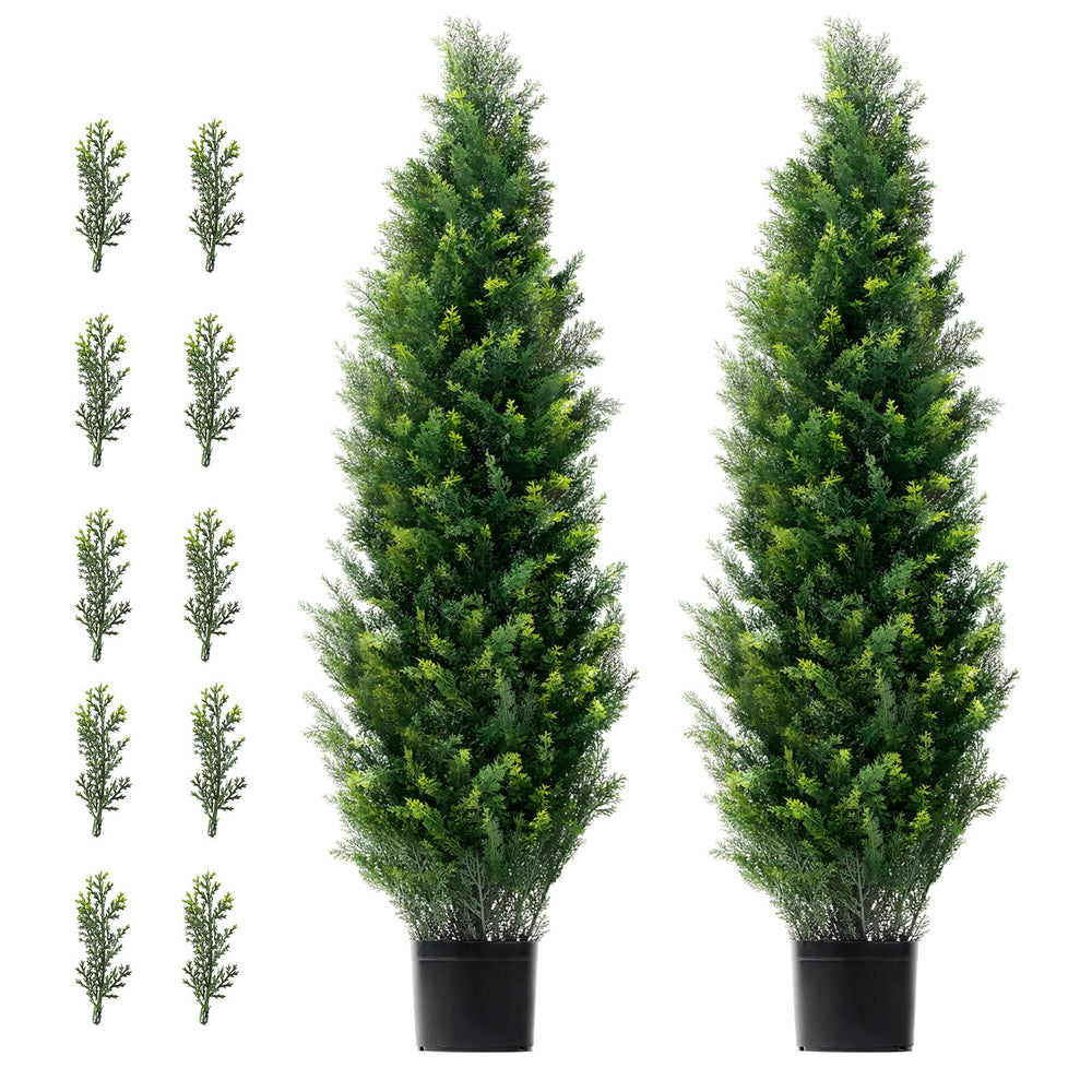 2 Pack 4' Artificial Cedar Topiary Tree Faux Plant UV Decor In/Outdoor Media 1