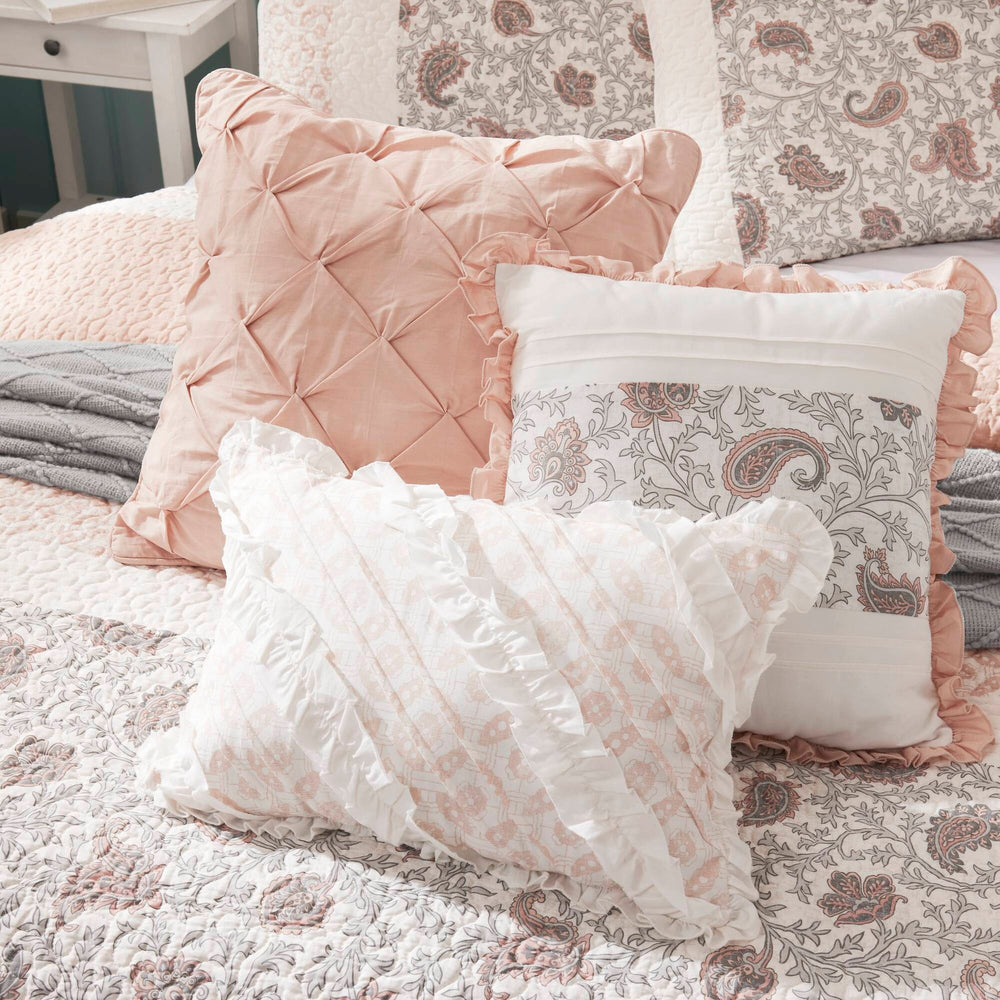 6 Piece Cotton Percale Quilt Set with Throw Pillows Blush Full/Queen Media 8