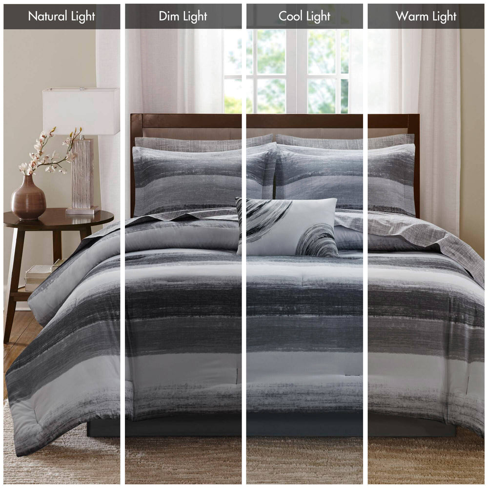 9-Piece Cal King 9 Piece Comforter Set with Cotton Bed Sheets,Black Media 6