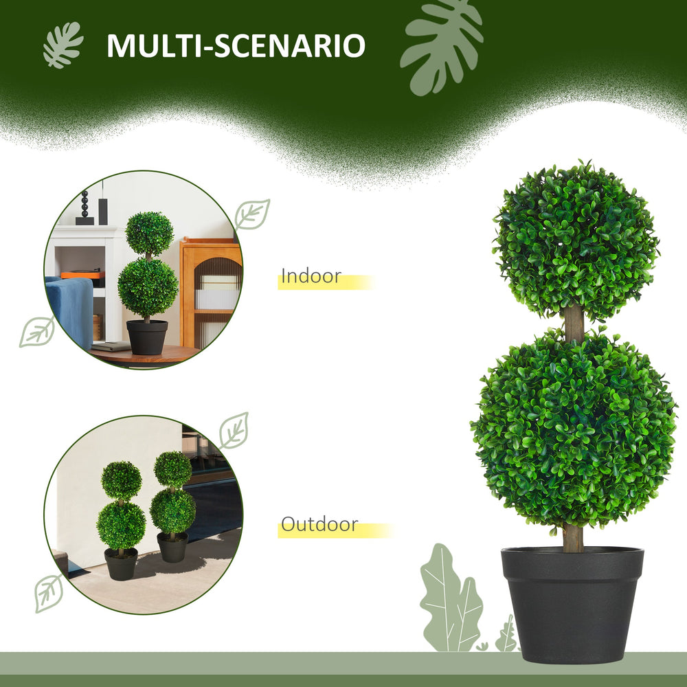 HOMCOM Artificial Plant for Home Decor Indoor & Outdoor Fake Plants Artificial Tree in Pot, 2 Ball Boxwood Topiary Tree for Home Office, Living Room Decor, Green Media 5