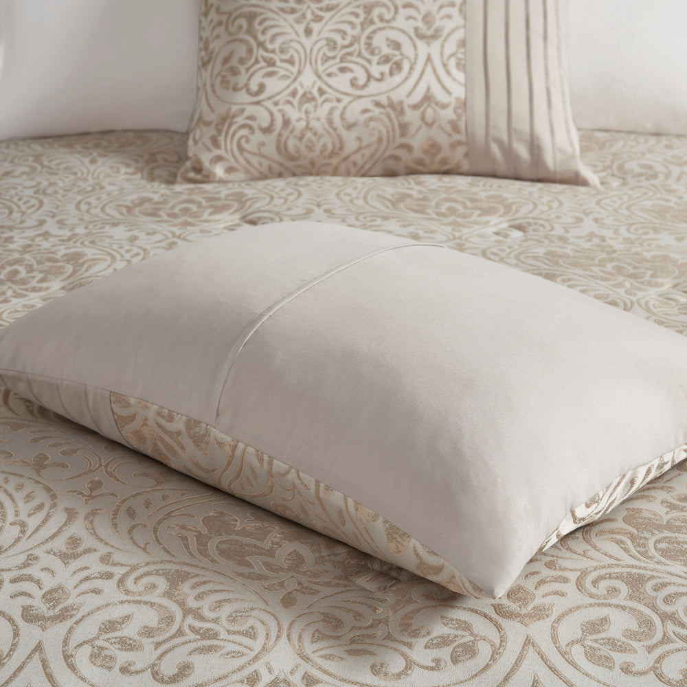 12 Piece Jacquard Comforter Set with Bed Sheets Khaki King Media 10
