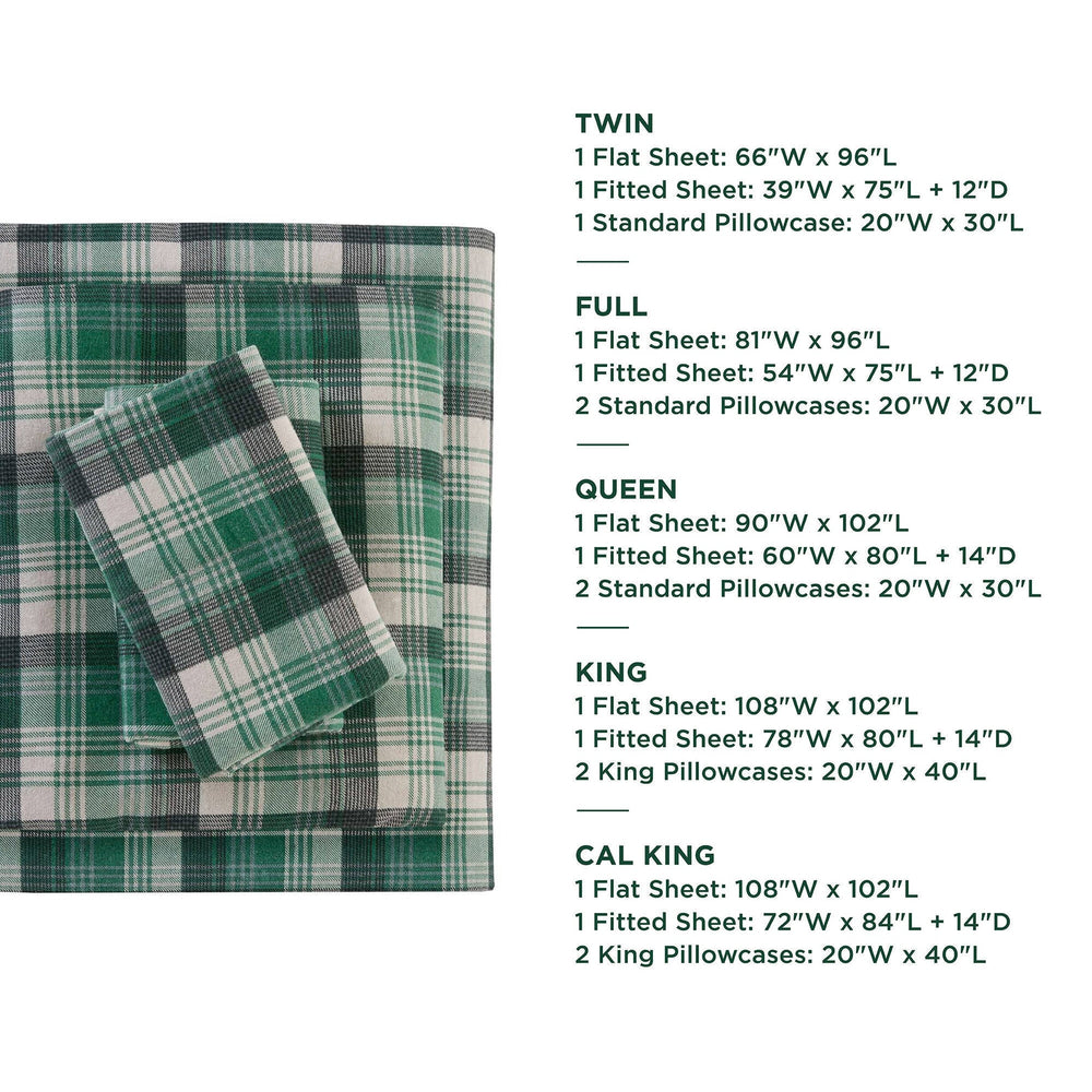 4 PCS Cal King Sheet Set Green Plaid Media 6