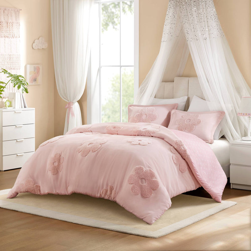 Floral Reversible Tufted Chenille Duvet Cover Set