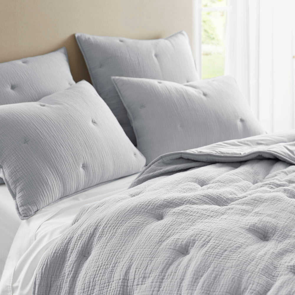 3-Piece Full/Queen Cotton  Embroidered Quilt Set,Blue Media 21