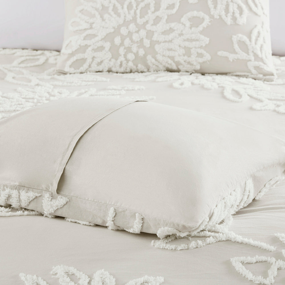 3 Piece Tufted Cotton Chenille Floral Comforter Set Off-White King/Cal King Media 11