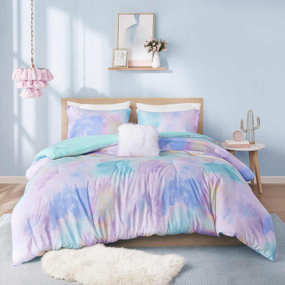Twin/Twin XL Watercolor Tie Dye Printed Comforter Set with Throw Pillow Media 9