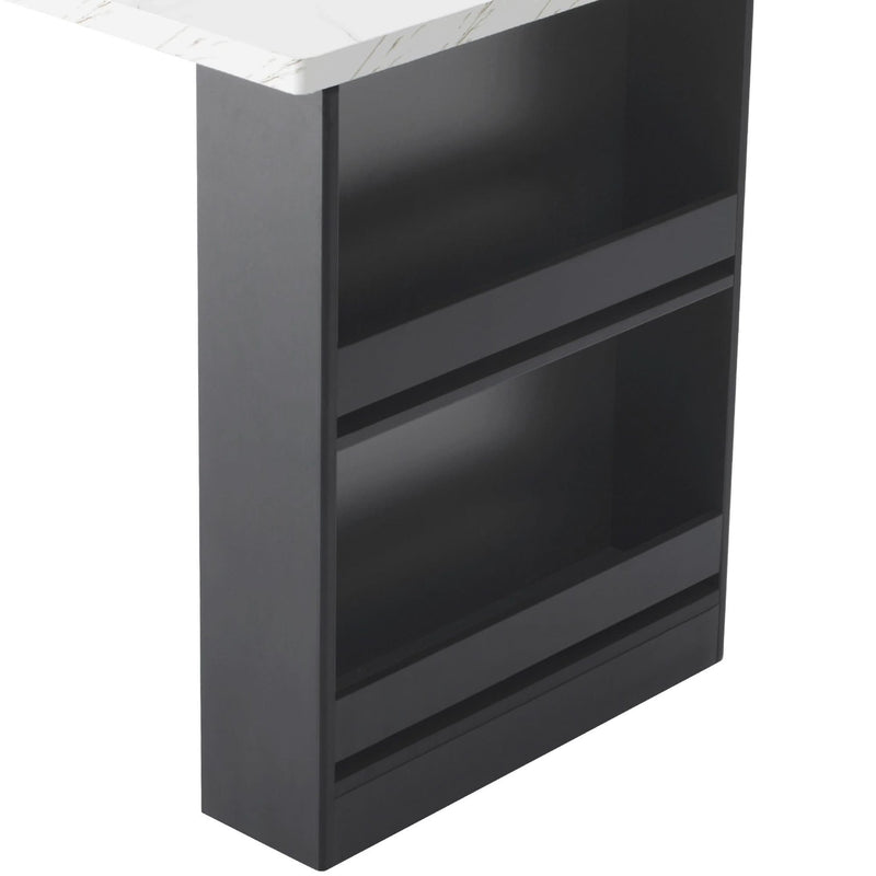 Kitchen Island Modern With Extendable Dining Table & Power Outlet For 4-6 People Black