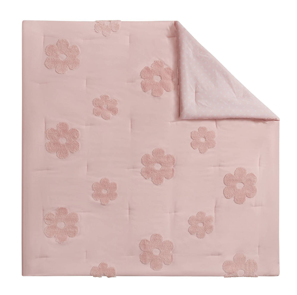 4-Piece Full/Queen Floral Reversible Tufted Chenille Comforter Set with Flower Throw Pillow,Pink Media 9