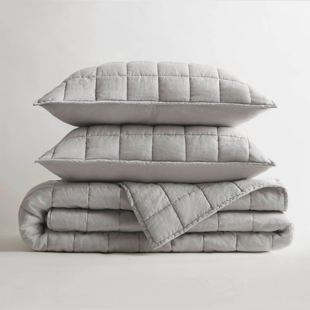 3-Piece Full/Queen Linen Garment Washed Quilt Set,Gray Media 8