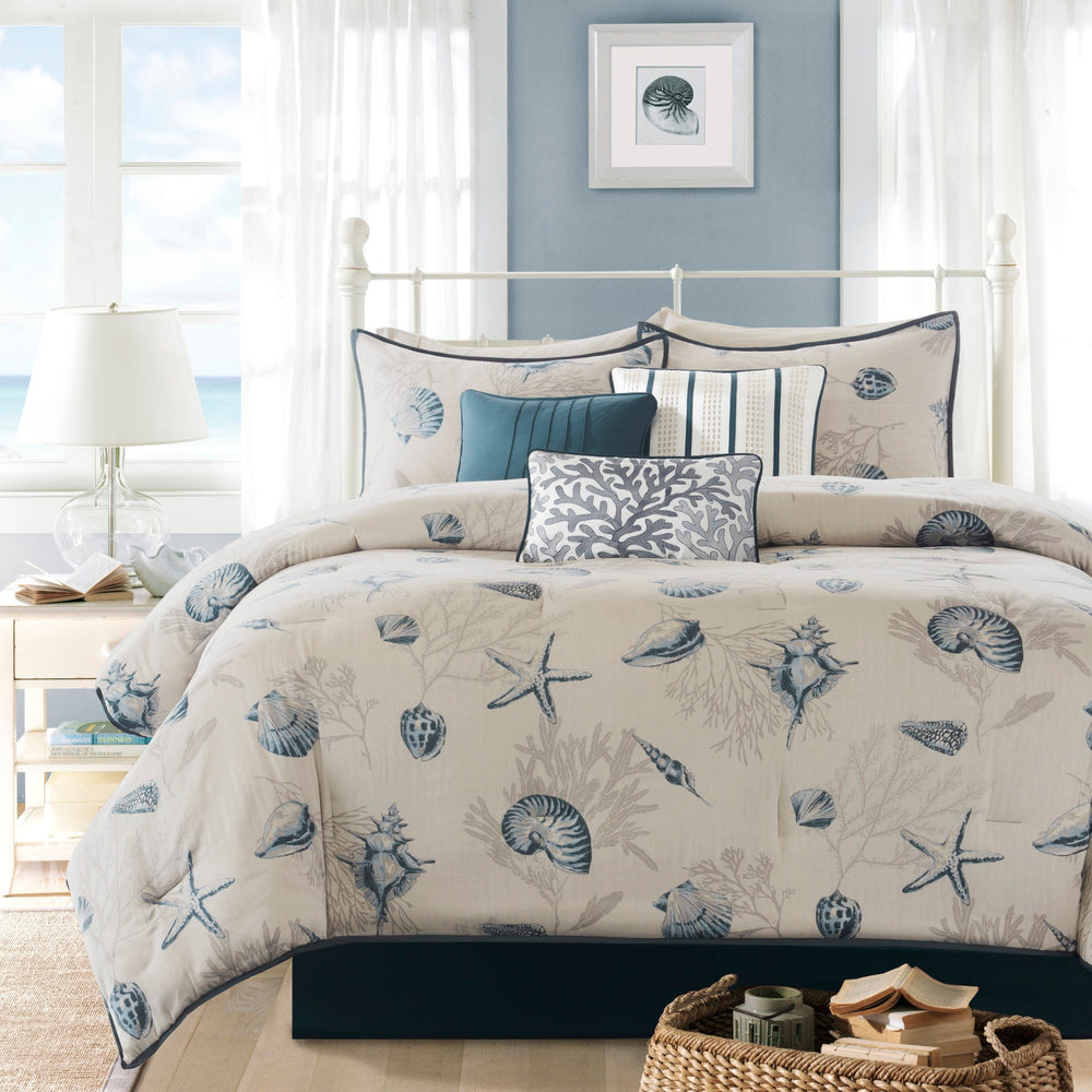 7 Piece Cotton Sateen Comforter Set Blue Queen Media 3