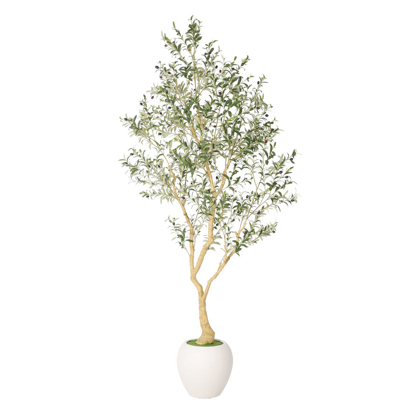 8.2FT Artificial Olive Tree With Big Decorative White Pot, Tall Indoor & Covered Outdoor Decorative Tree, 1pc/set