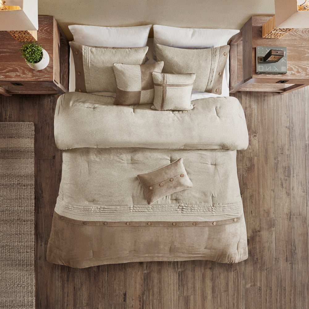 7 Piece Faux Suede Comforter Set Tan King Media 12