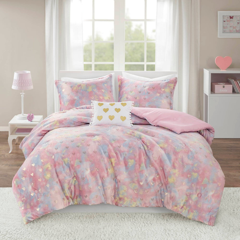 Metallic Printed   Comforter Set with Throw Pillow Full/Queen Media 1
