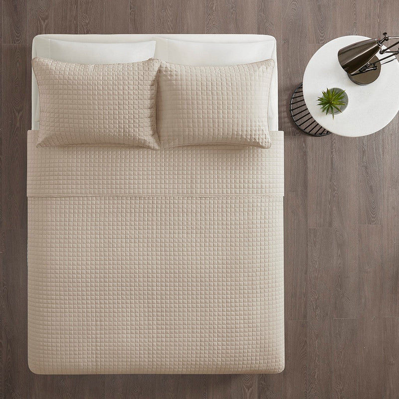 3 Piece Reversible Quilt Set Khaki Full/Queen