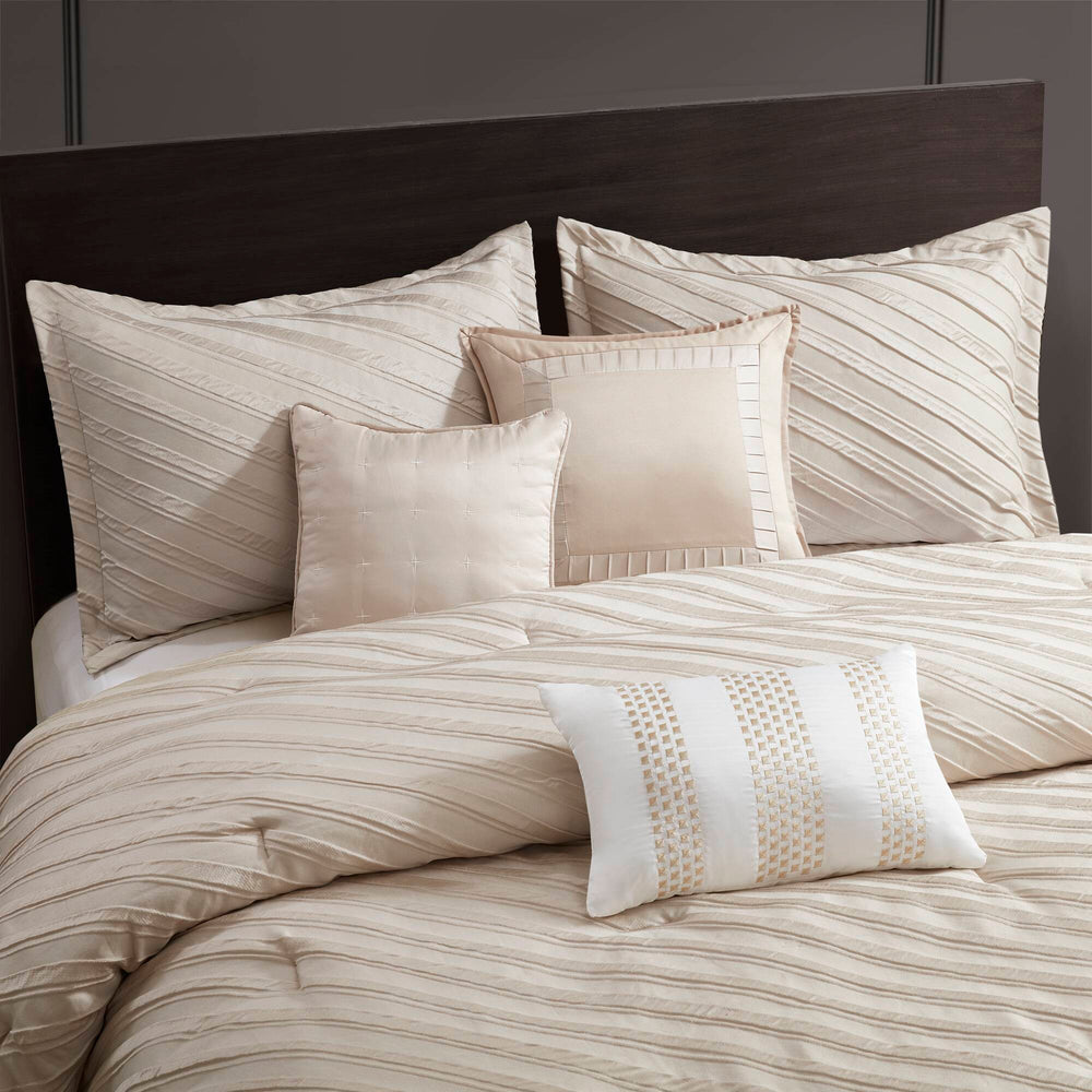 7 PCS Queen Comforter Set Beige Media 13