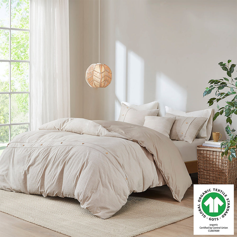 5 Piece Organic Cotton Oversized Comforter Cover Set w/removable insert Natural Full/Queen Media 12