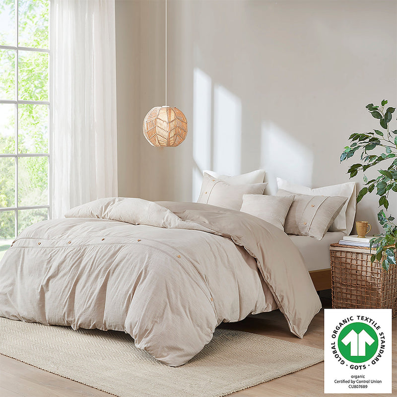 5 Piece Organic Cotton Oversized Comforter Cover Set w/removable insert Natural Full/Queen