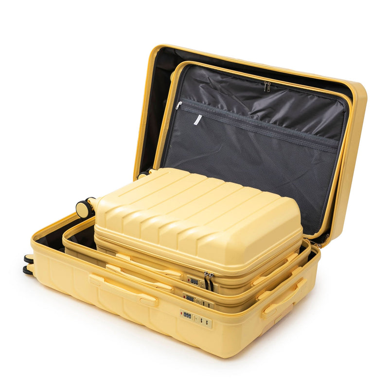 ABS Luggage Set Spinner Wheel 3-Piece Yellow Waterproof Travel Case 20 24 28 Inch