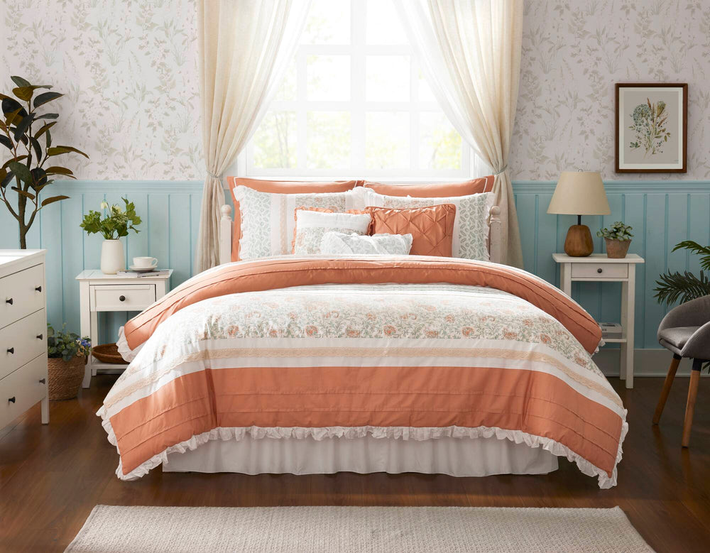 9 Piece Cotton Percale Comforter Set Coral Queen Media 6