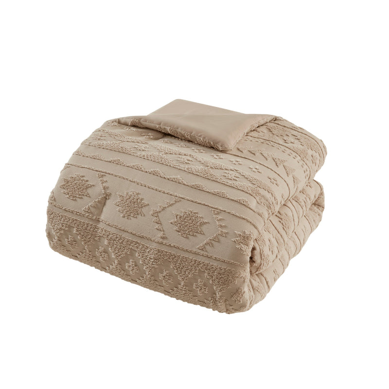 3 PCS Full/Queen Chenille Oversized Comforter Set Tan