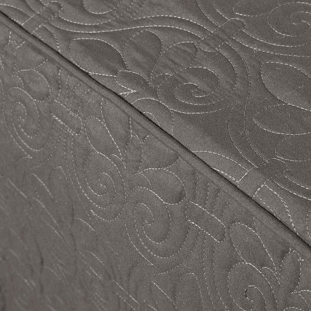 3 Piece Split Corner Pleated Quilted Bedspread Dark Grey King Media 5