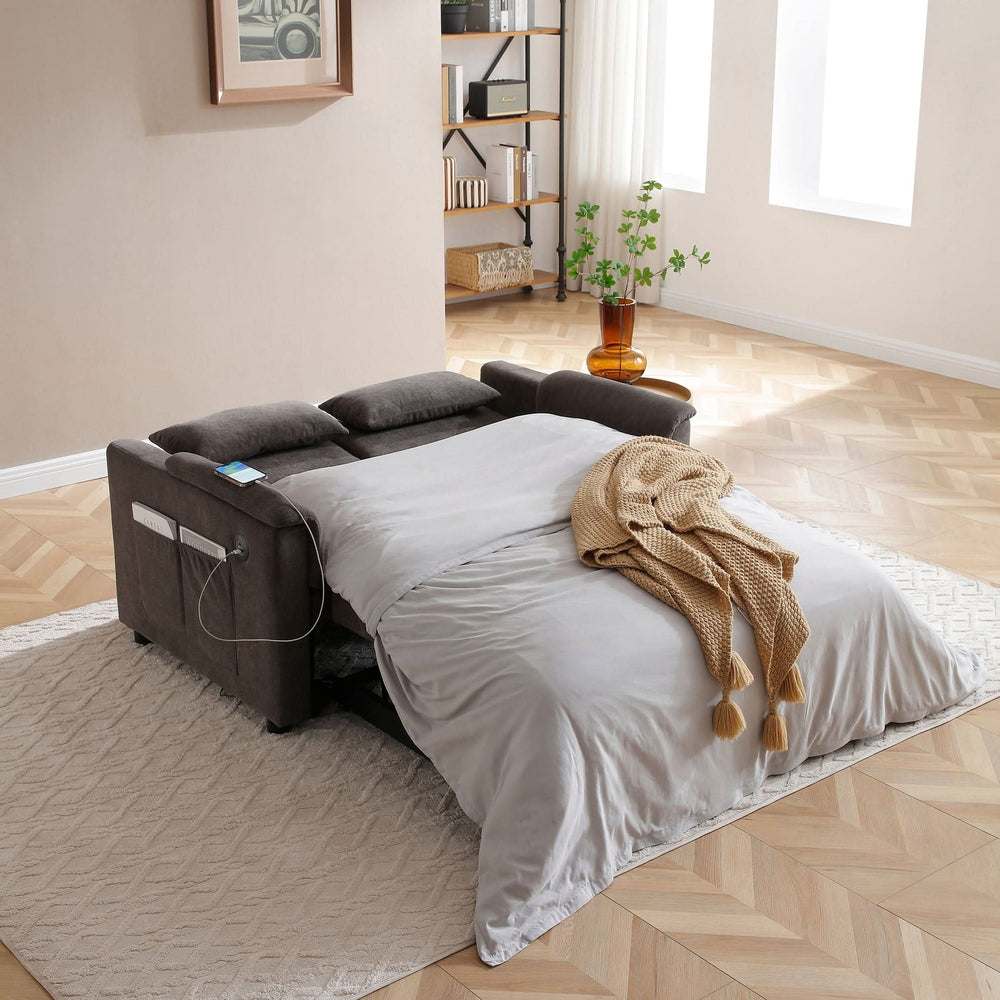Velvet Sleeper Sofa With USB Ports & Cushioned Back & Two Seater Couch Media 3