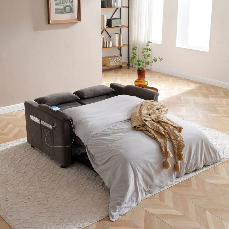 Velvet Sleeper Sofa With USB Ports & Cushioned Back & Two Seater Couch