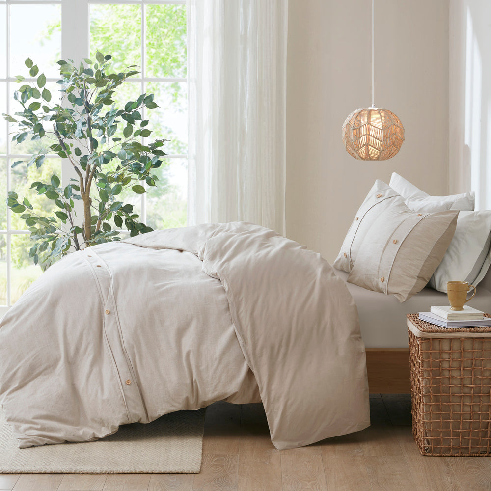 3 Piece Organic Cotton Oversized Duvet Cover Set Natural King/Cal King Media 6