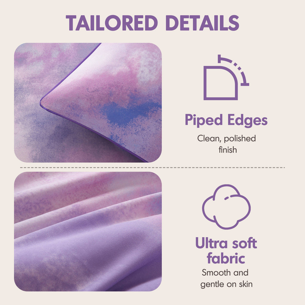 4 Pieces Full/Queen Watercolor Tie Dye Printed Comforter Set with Throw Pillow,Purple Media 4